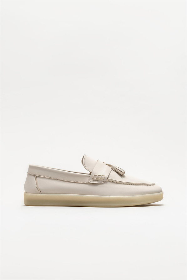 Ekru deri erkek loafer - Elle Shoes
