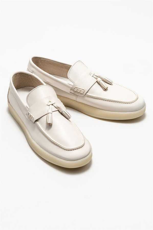 Ekru deri erkek loafer - Elle Shoes