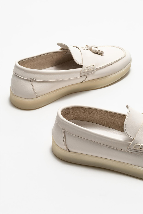Ekru deri erkek loafer - Elle Shoes
