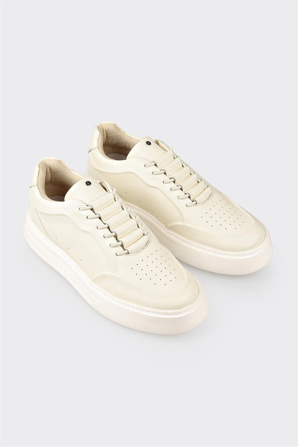 Ekru deri örgü dokulu erkek spor ayakkabı, günlük kullanım için - Elle Shoes