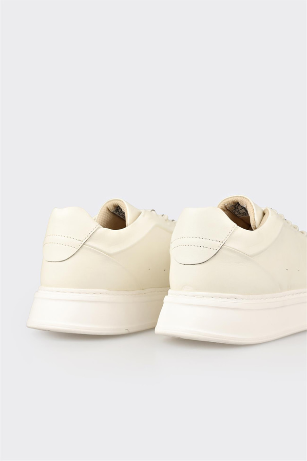 Ekru deri örgü dokulu erkek spor ayakkabı, günlük kullanım için - Elle Shoes