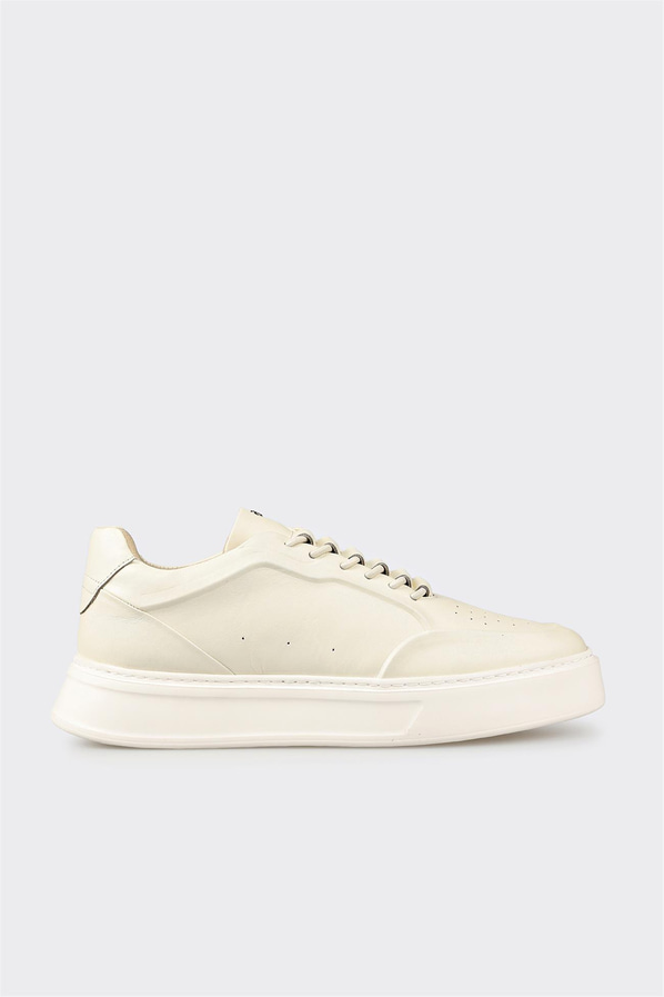 Ekru deri örgü dokulu erkek spor ayakkabı, günlük kullanım için - Elle Shoes