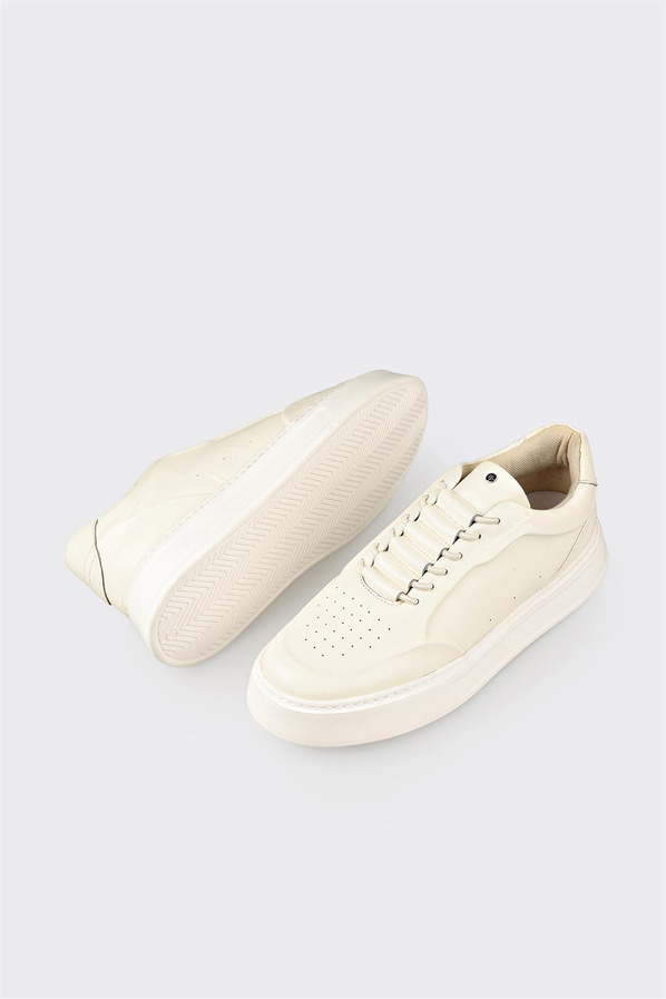 Ekru deri örgü dokulu erkek spor ayakkabı, günlük kullanım için - Elle Shoes