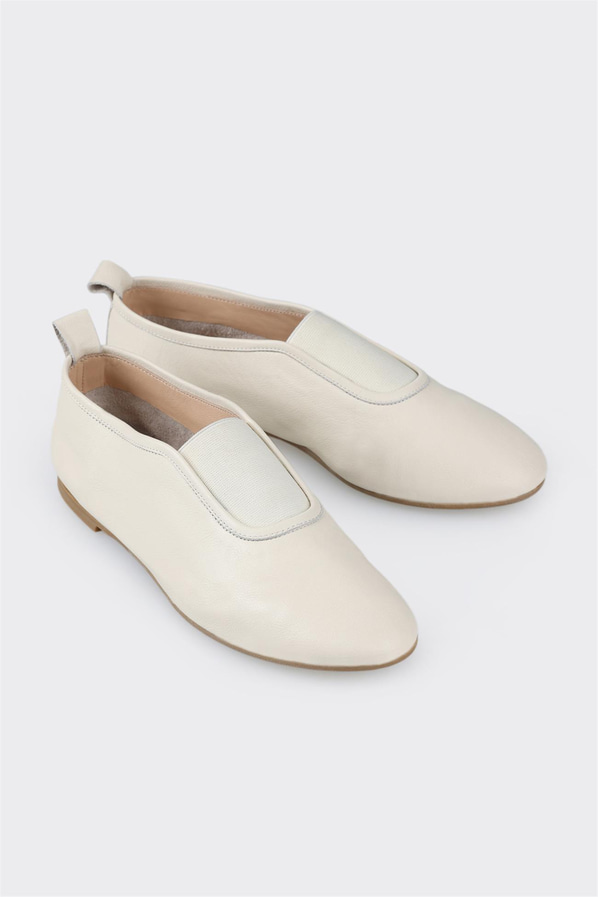 Ekru deri kadın babet - Elle Shoes