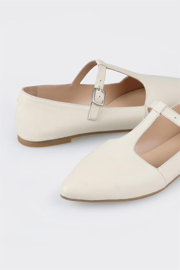 Ekru deri kadın babet - Elle Shoes