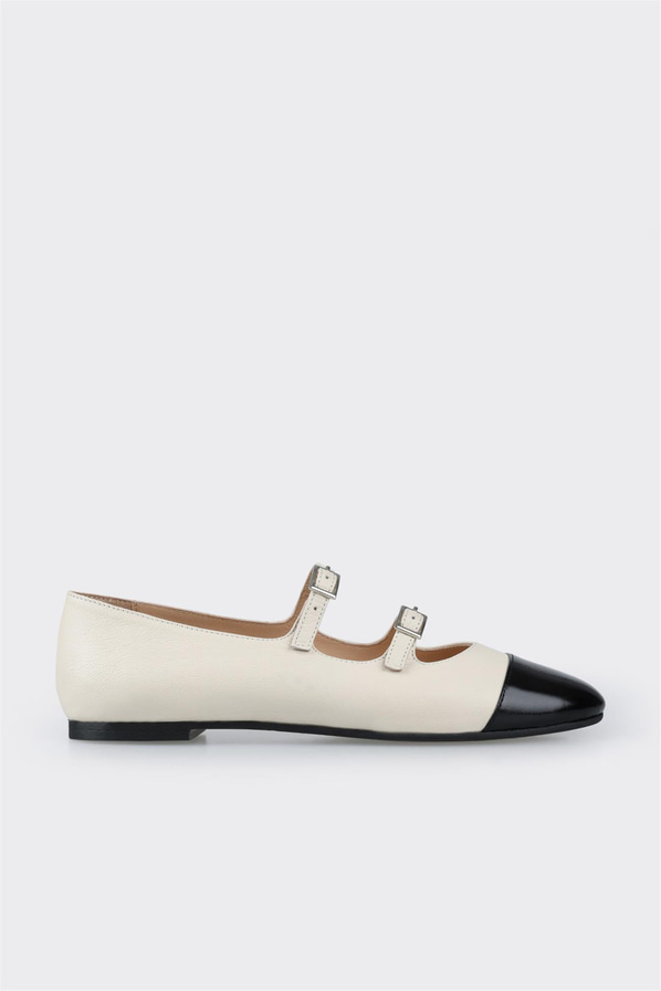 Ekru deri kadın babet - Elle Shoes