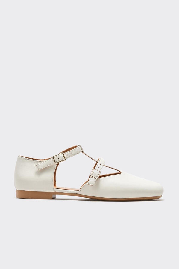 Ekru deri kadın babet - Elle Shoes