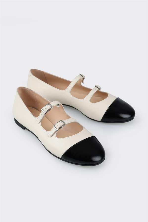Ekru deri kadın babet - Elle Shoes