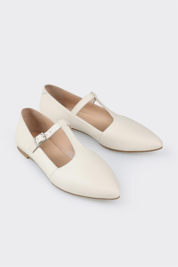Ekru deri kadın babet - Elle Shoes