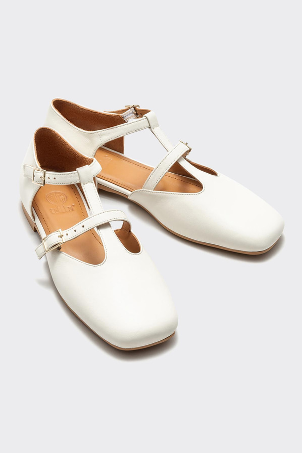 Ekru deri kadın babet - Elle Shoes