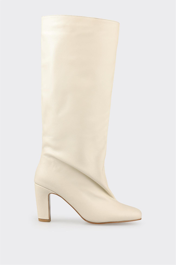 Ekru Deri Kadın Çizme