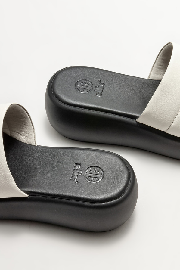 Ekru deri dolgu topuklu kadın terlik - Elle Shoes