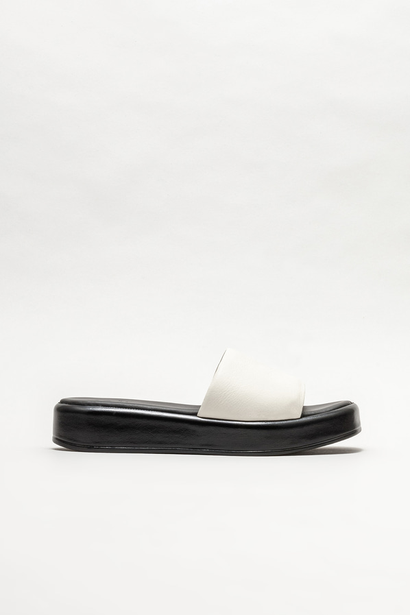 Ekru deri dolgu topuklu kadın terlik - Elle Shoes