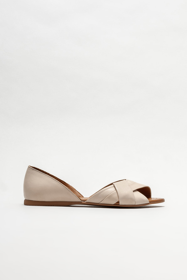Ekru deri düz kadın ayakkabı - Elle Shoes