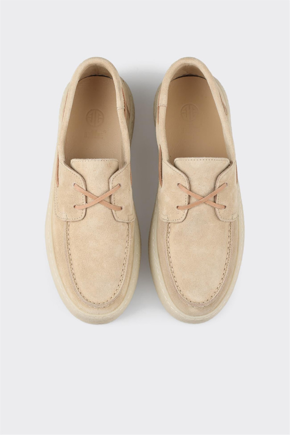 Ekru deri simli kadın ayakkabı, ofis stili için - Elle Shoes