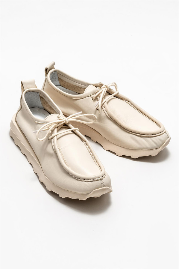 Ekru deri kadın düz ayakkabı, günlük kullanım için - Elle Shoes