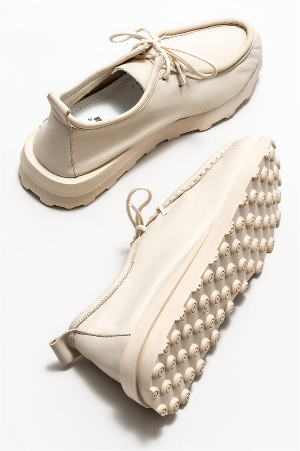 Ekru deri kadın düz ayakkabı, günlük kullanım için - Elle Shoes