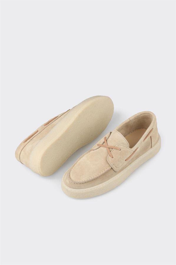 Ekru deri simli kadın ayakkabı, ofis stili için - Elle Shoes