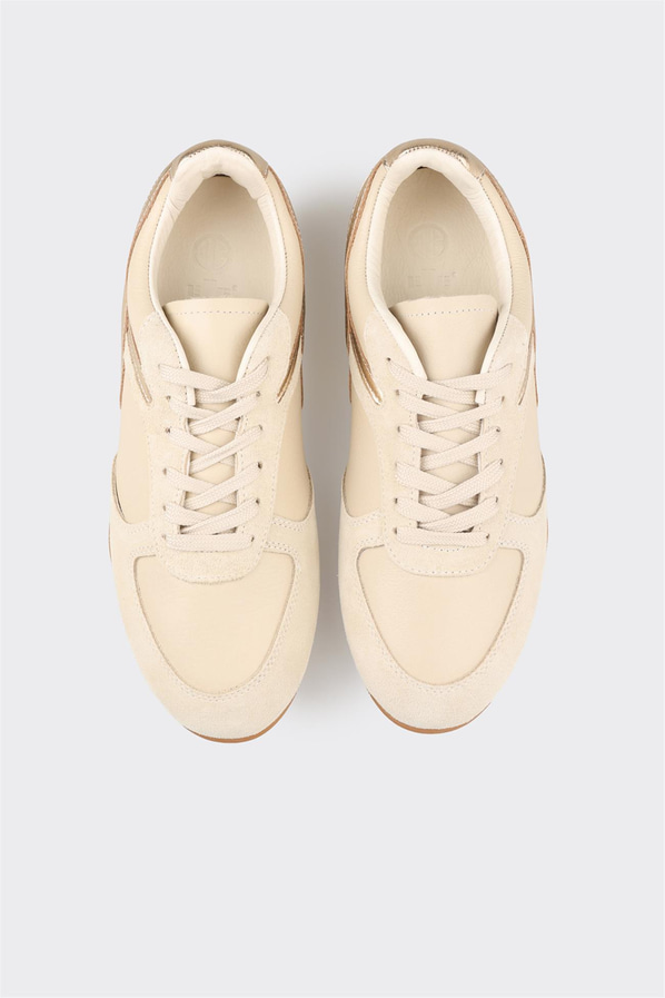 Ekru Deri Kadın Spor Ayakkabı