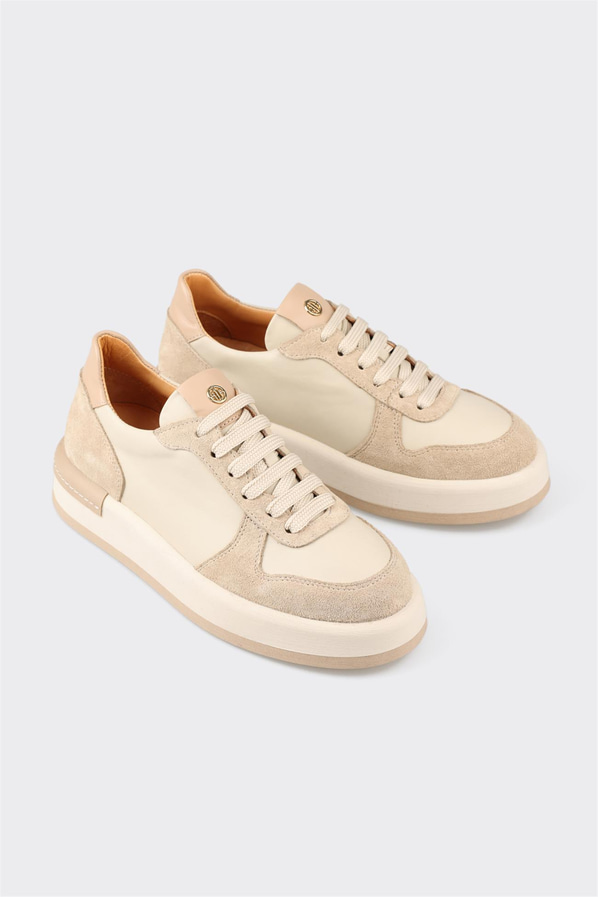 Ekru deri kadın sneaker - Elle Shoes