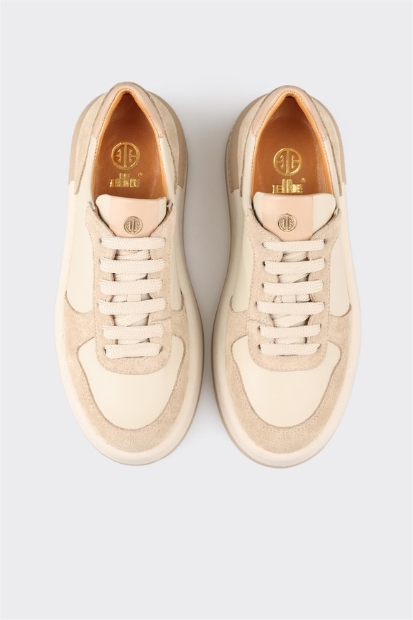 Ekru deri kadın sneaker - Elle Shoes