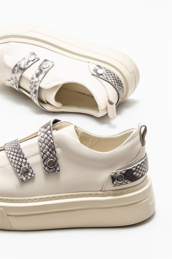 Ekru deri kadın sneaker - Elle Shoes