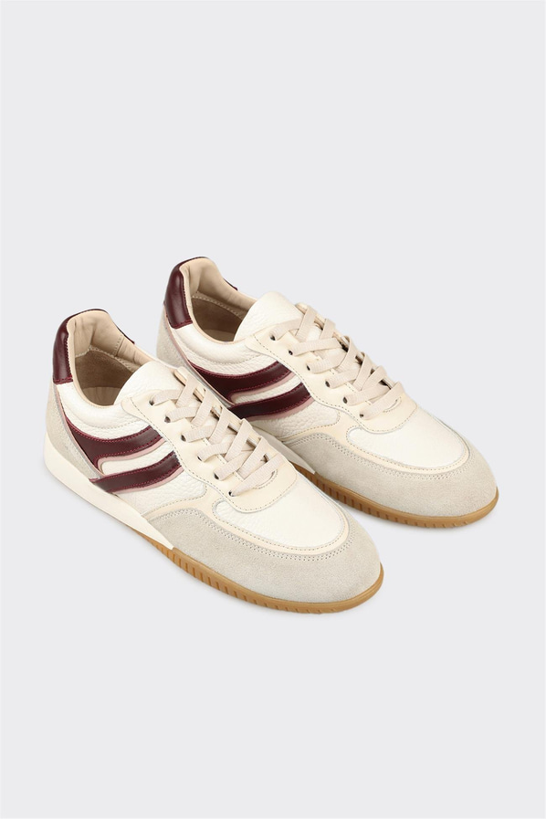 Ekru Deri Kadın Spor Ayakkabı