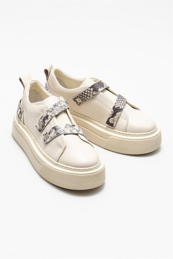 Ekru deri kadın sneaker - Elle Shoes