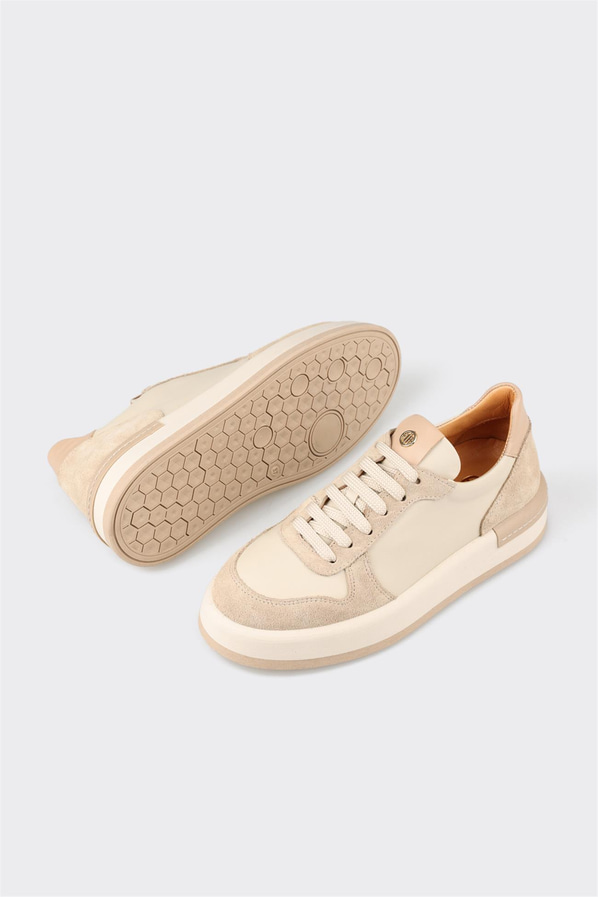 Ekru deri kadın sneaker - Elle Shoes