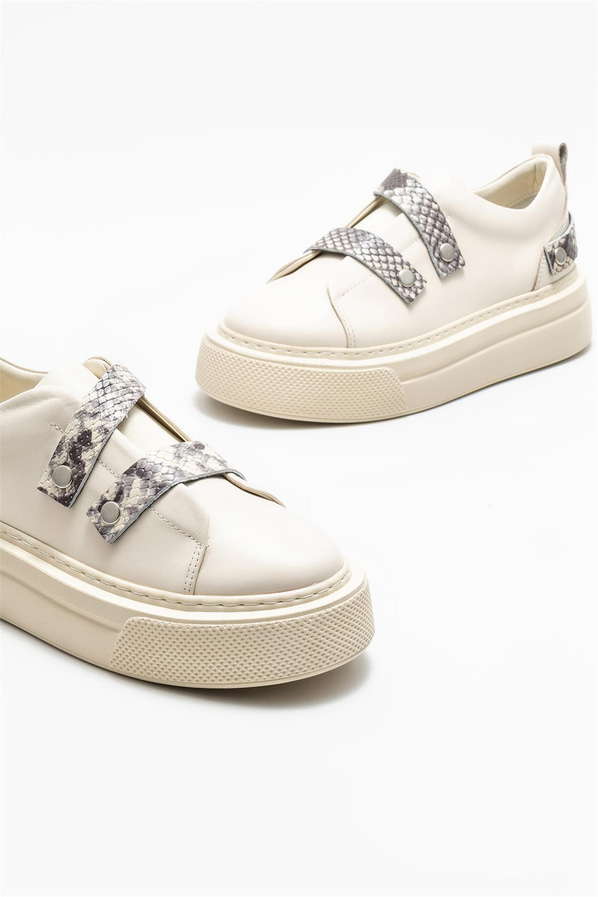 Ekru deri kadın sneaker - Elle Shoes