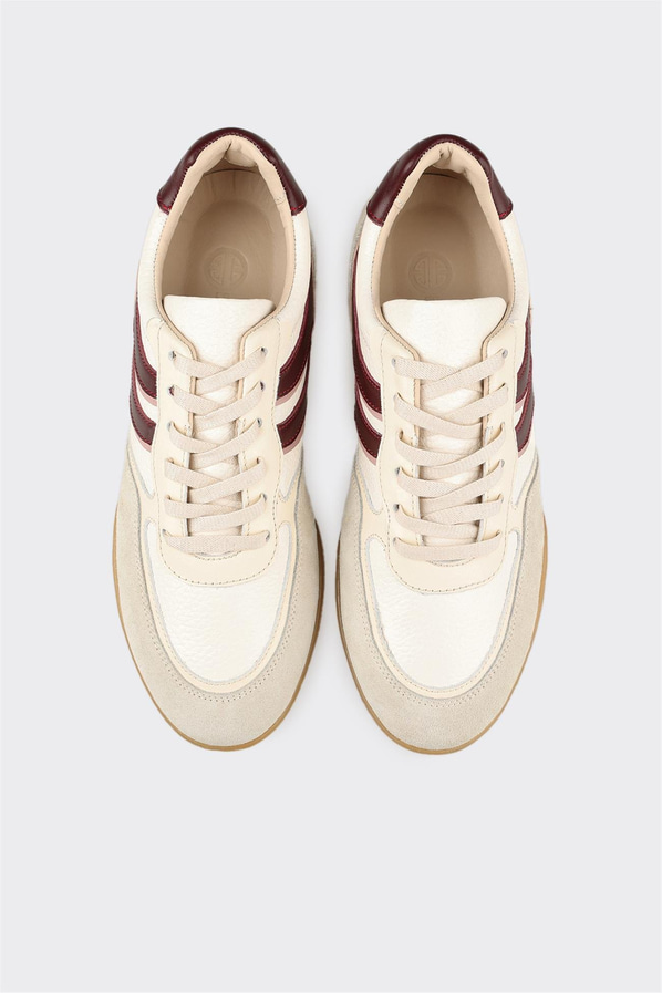 Ekru Deri Kadın Spor Ayakkabı