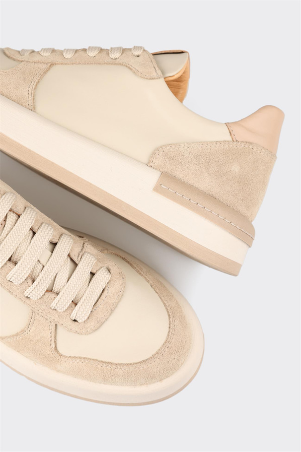 Ekru deri kadın sneaker - Elle Shoes