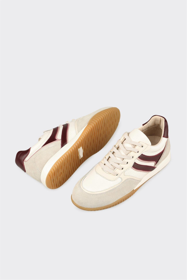 Ekru Deri Kadın Spor Ayakkabı