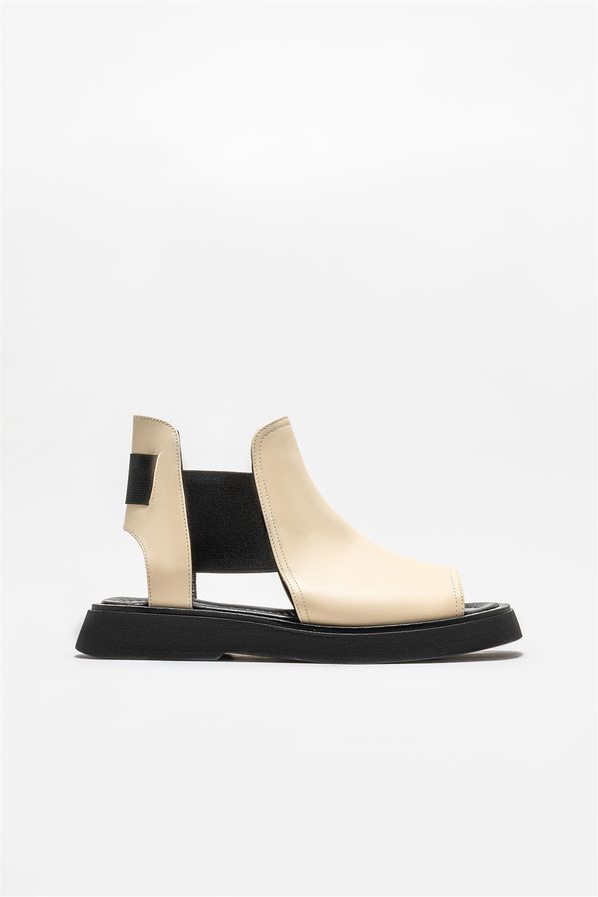 Ekru deri kadın sandalet - Elle Shoes