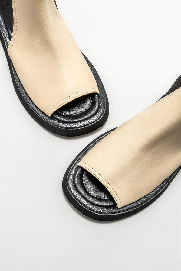 Ekru deri kadın sandalet - Elle Shoes