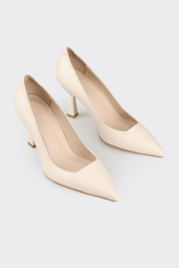 Ekru deri kadın stiletto - Elle Shoes