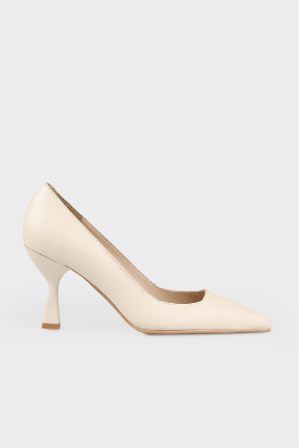 Ekru deri kadın stiletto - Elle Shoes