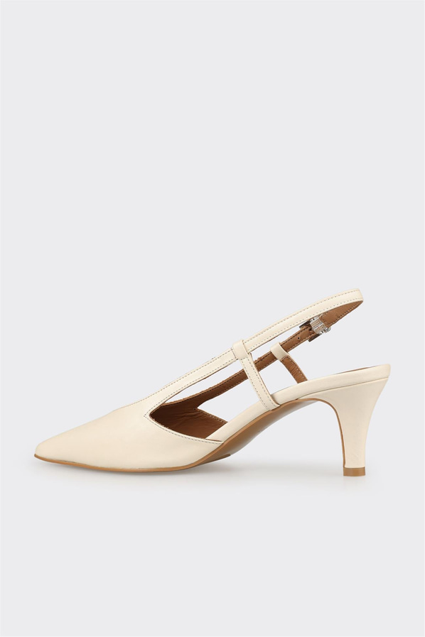 Ekru Deri Kadın Topuklu Ayakkabı