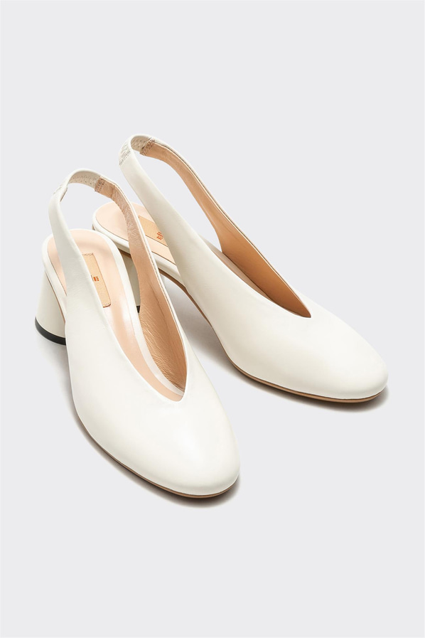 Ekru deri topuklu kadın ayakkabı - Elle Shoes