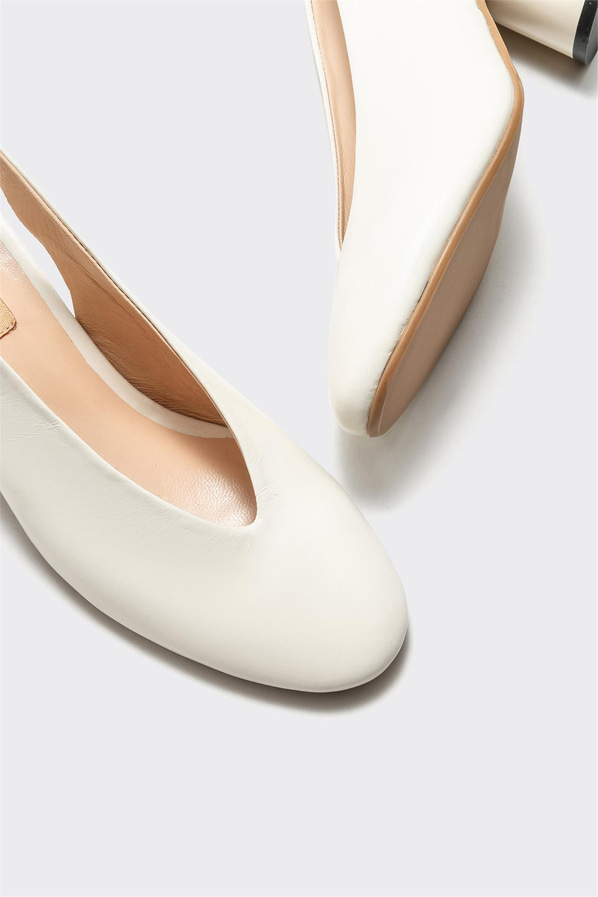 Ekru deri topuklu kadın ayakkabı - Elle Shoes