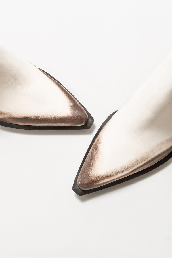 Ekru deri topuklu kadın bot - Elle Shoes