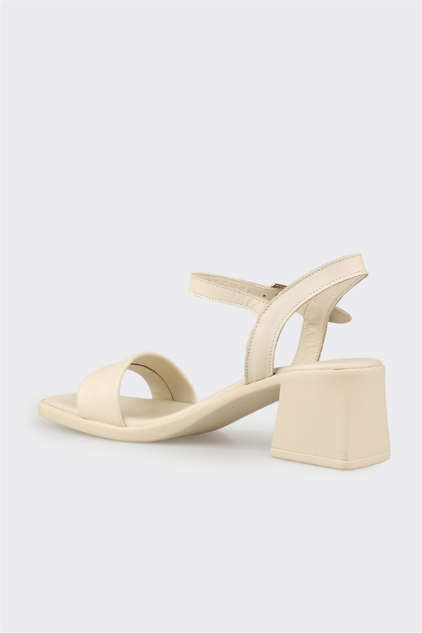 Ekru deri topuklu kadın sandalet - Elle Shoes
