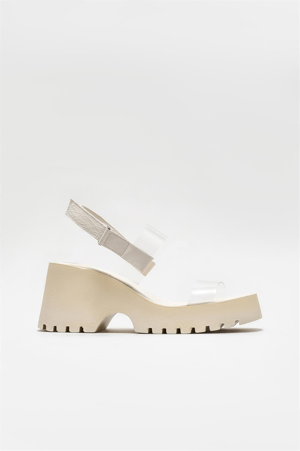 Ekru dolgu topuklu kadın sandalet - Elle Shoes