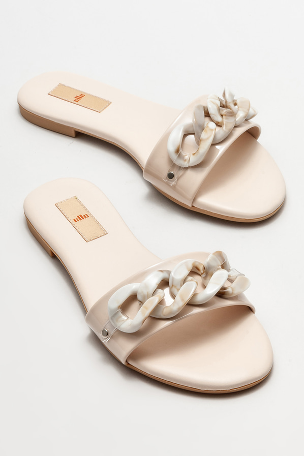 Ekru düz kadın terlik - Elle Shoes