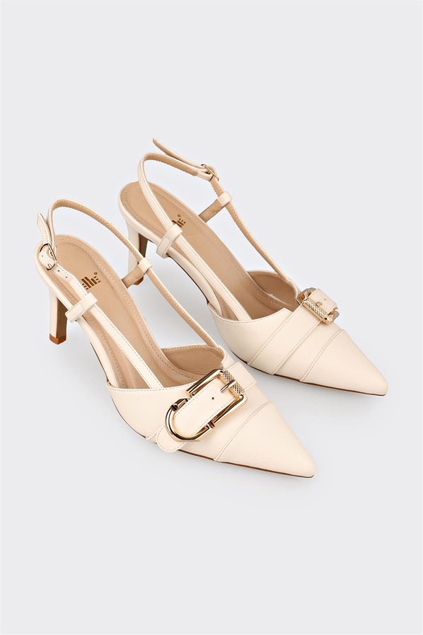 Ekru topuklu kadın ayakkabı - Elle Shoes