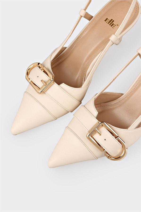 Ekru topuklu kadın ayakkabı - Elle Shoes