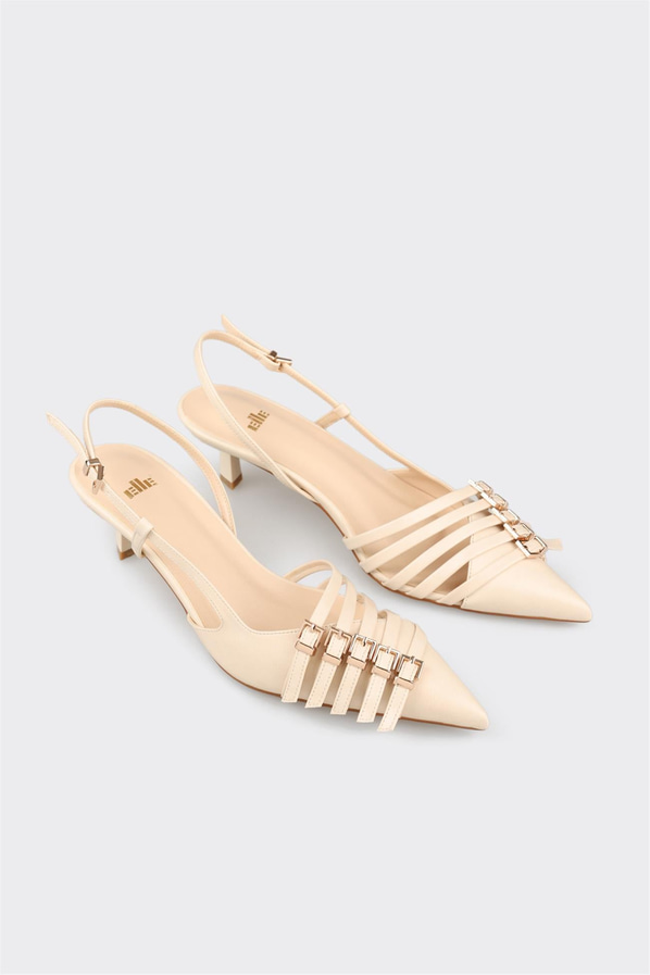 Ekru topuklu kadın ayakkabı - Elle Shoes