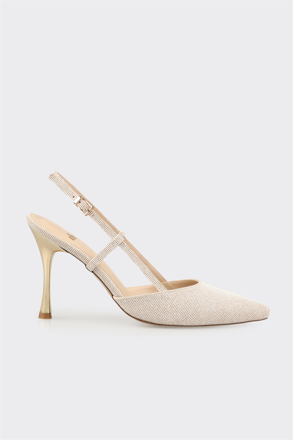 Ekru topuklu kadın ayakkabı - Elle Shoes