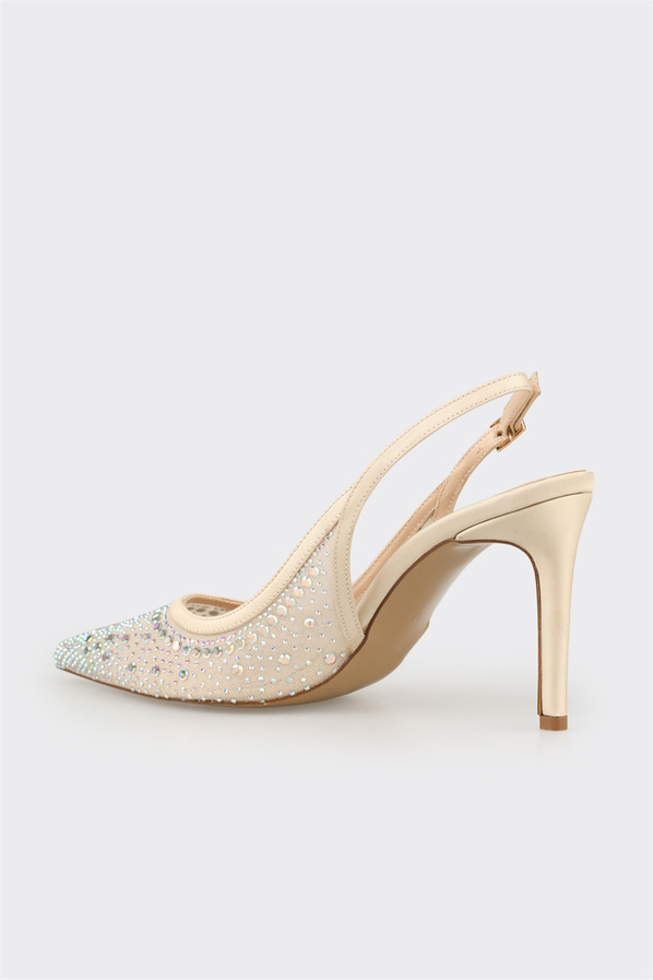 Ekru topuklu kadın ayakkabı - Elle Shoes