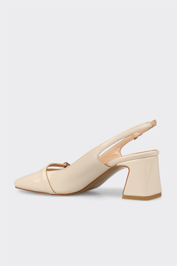 Ekru kalın topuklu kadın ayakkabı, rahat kullanım için - Elle Shoes